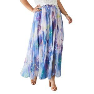 CHICWISH DANCING WATERCOLOR FLORAL MAXI SKIRT IN VIOLET